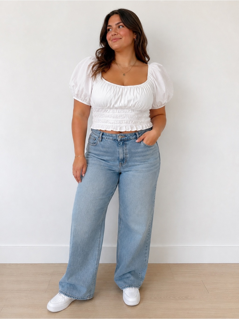 NWT American Eagle Outfitters White Puff Sleeve Smocked Crop Top Plus XXL